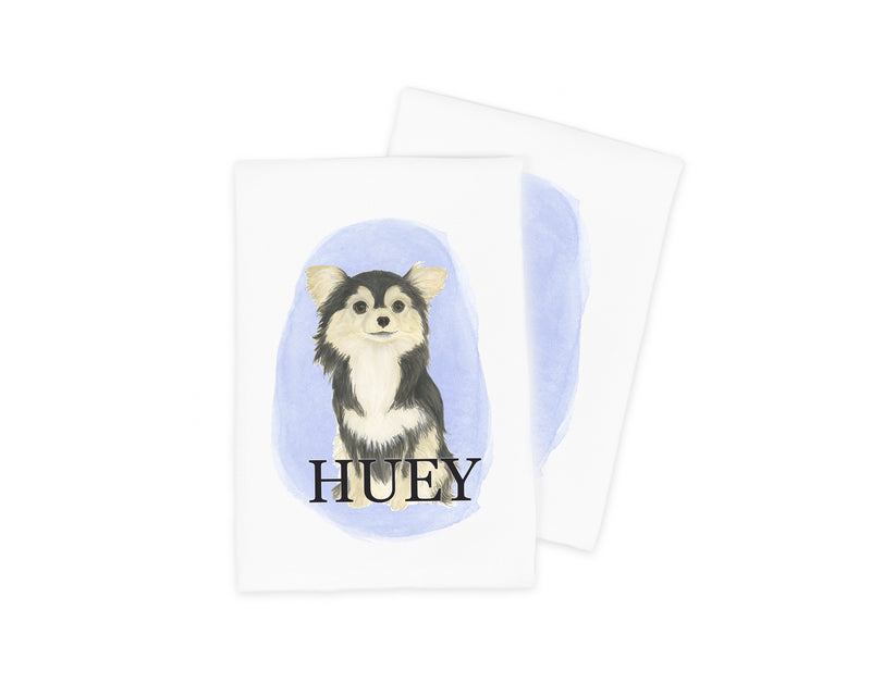 Personalized Chihuahua (Long Haired, Tricolor) Tea Towel (Set of 2)