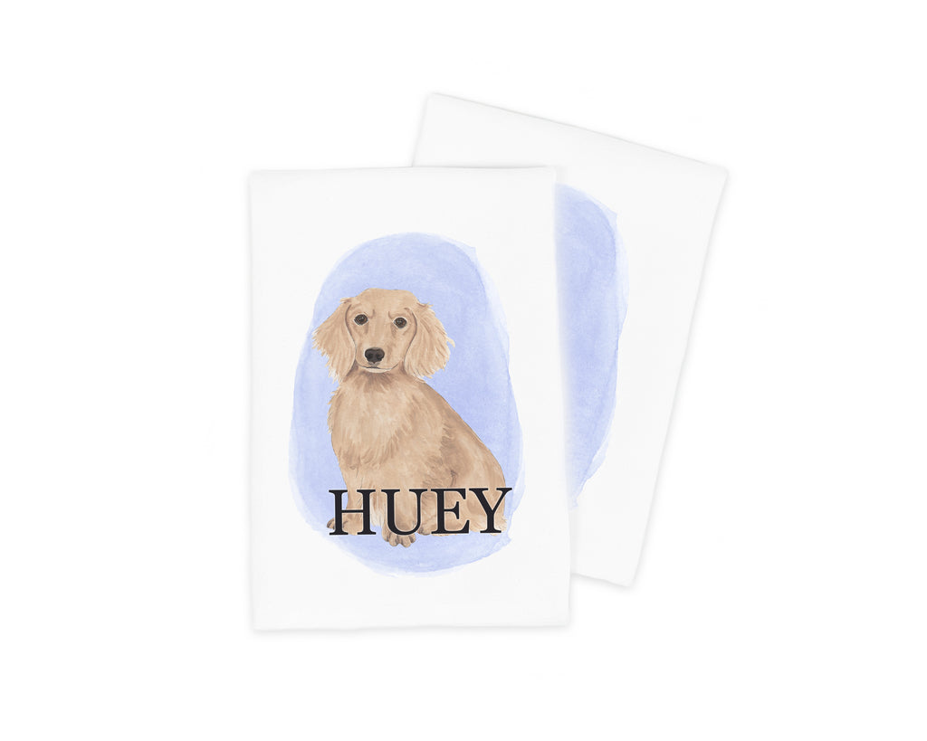 Personalized Dachshund (Long Haired, Red) Tea Towel (Set of 2)