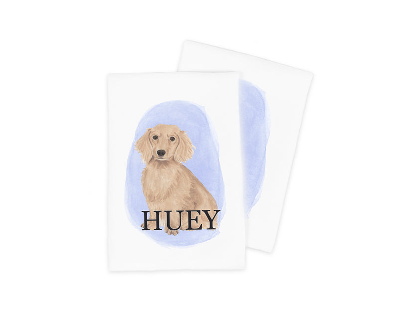 Personalized Dachshund (Long Haired, Red) Tea Towel (Set of 2)