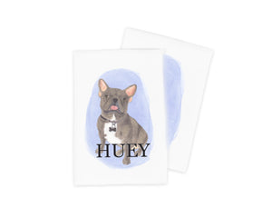 Personalized French Bulldog (Blue / Grey / Silver) Tea Towel (Set of 2)