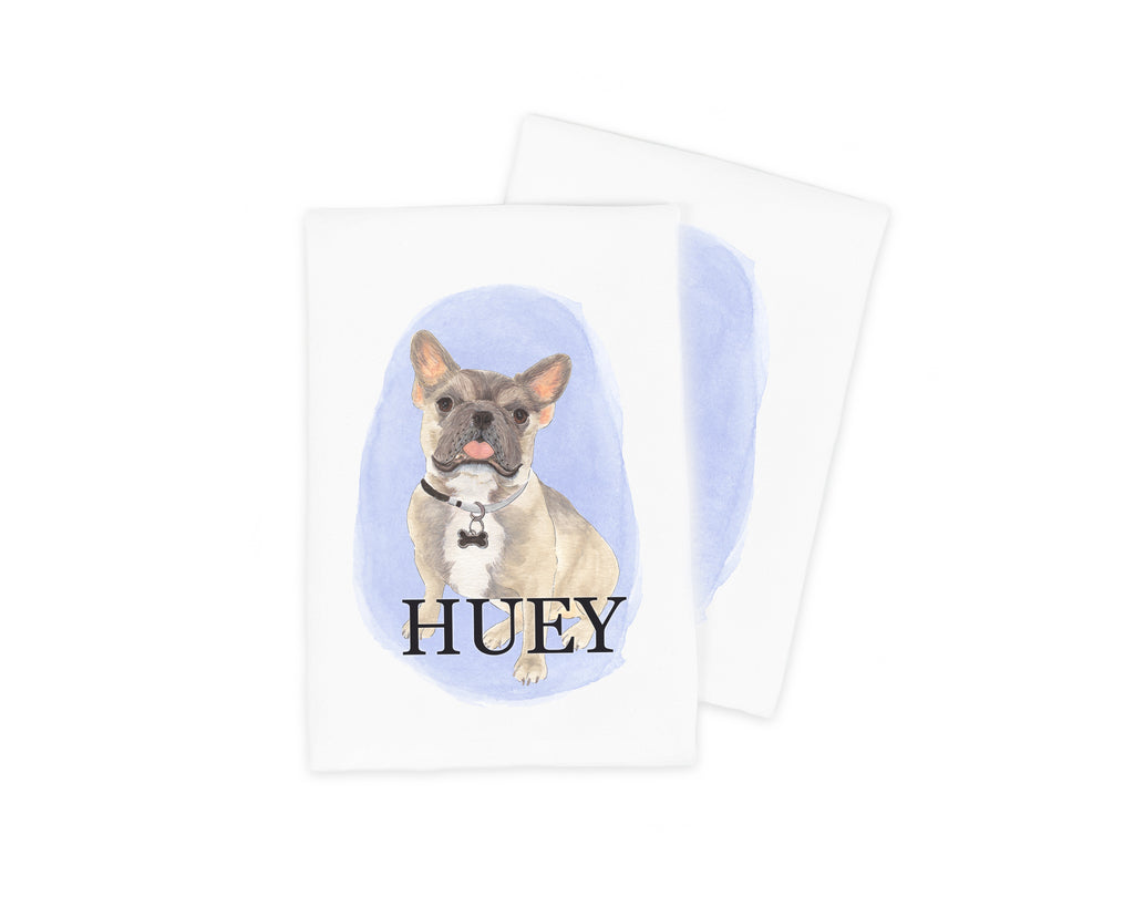 Personalized French Bulldog (Blue Fawn Tricolor) Tea Towel (Set of 2)