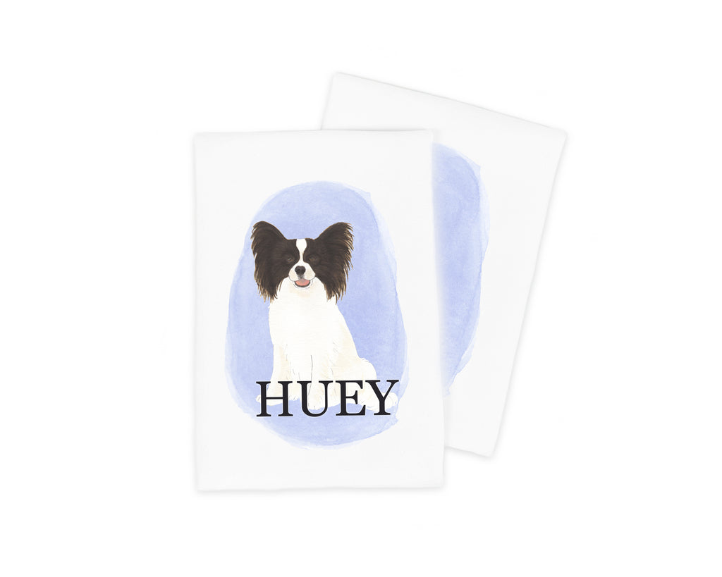Personalized Papillon (Black & White) Tea Towel (Set of 2)