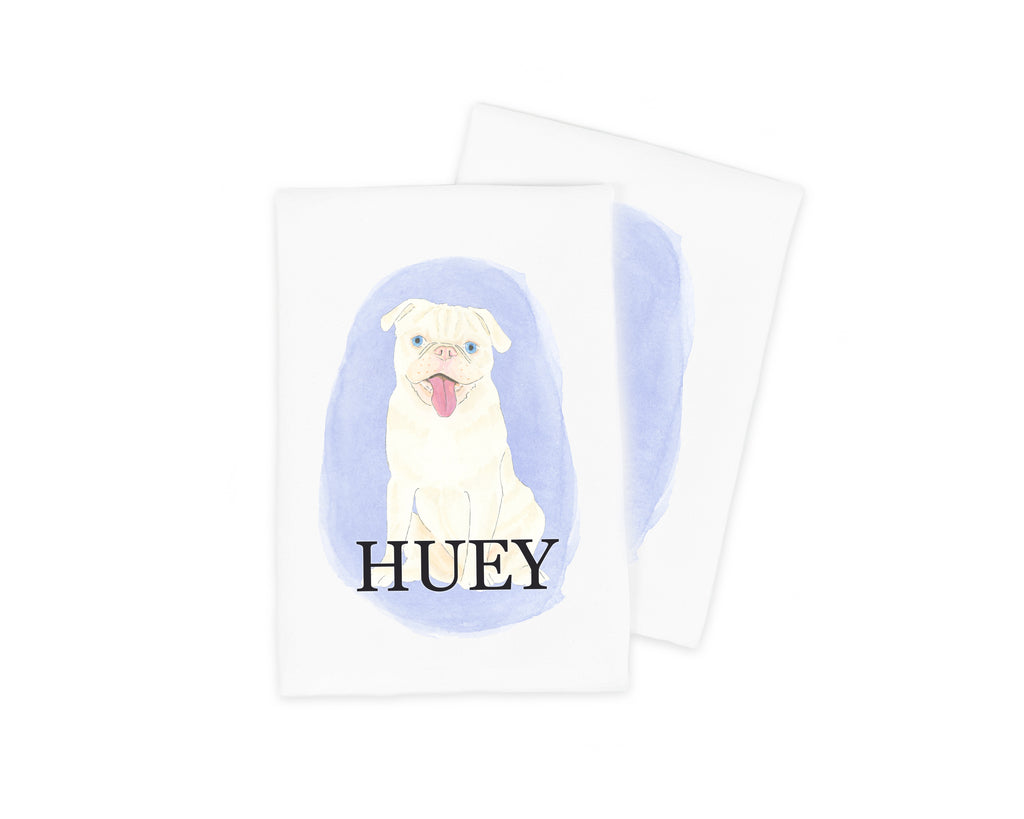 Personalized Pug (White) Tea Towel (Set of 2)