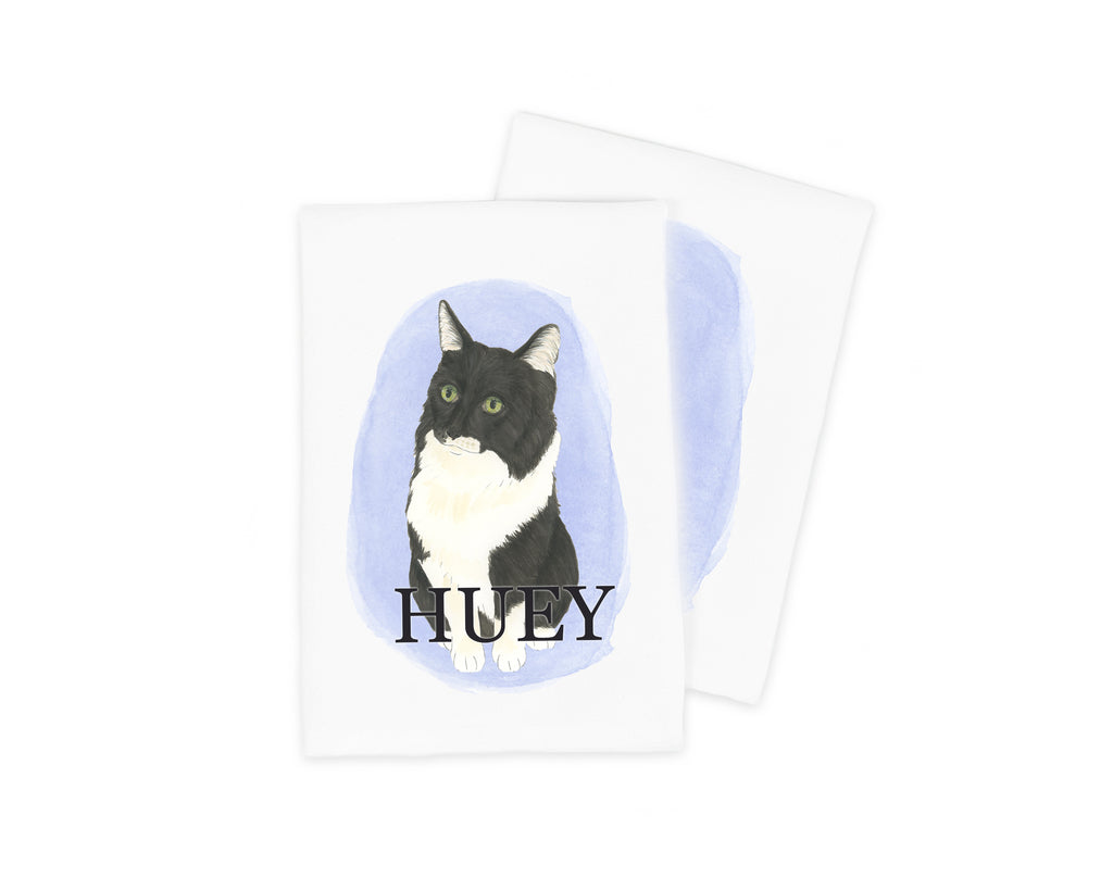 Personalized Ragamuffin Cat (Black & White) Tea Towel (Set of 2)