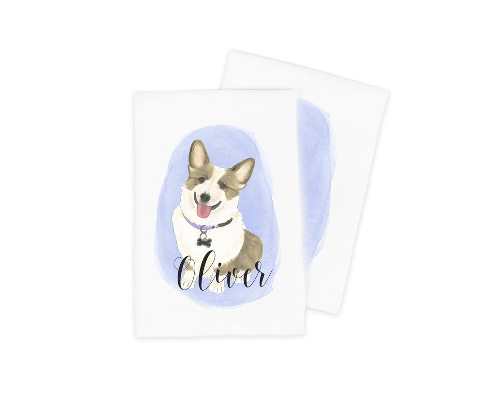 Personalized Corgi (Brown & White) Tea Towel (Set of 2)