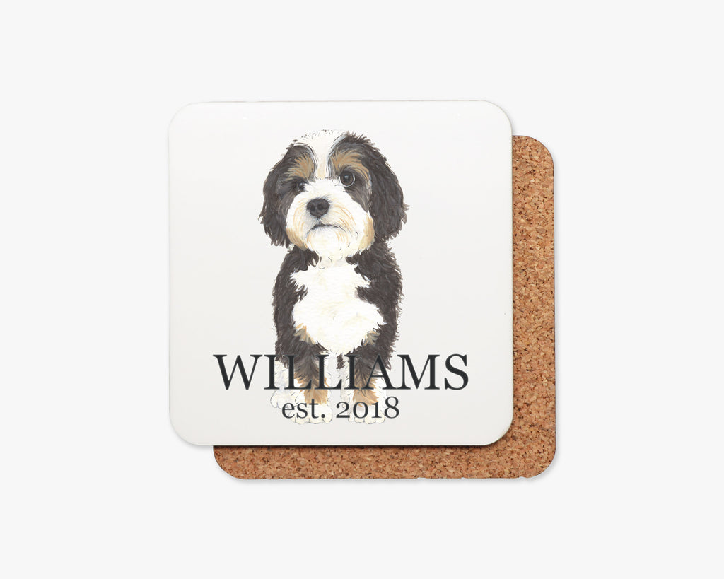 Personalized Bernedoodle Cork Back Coasters
