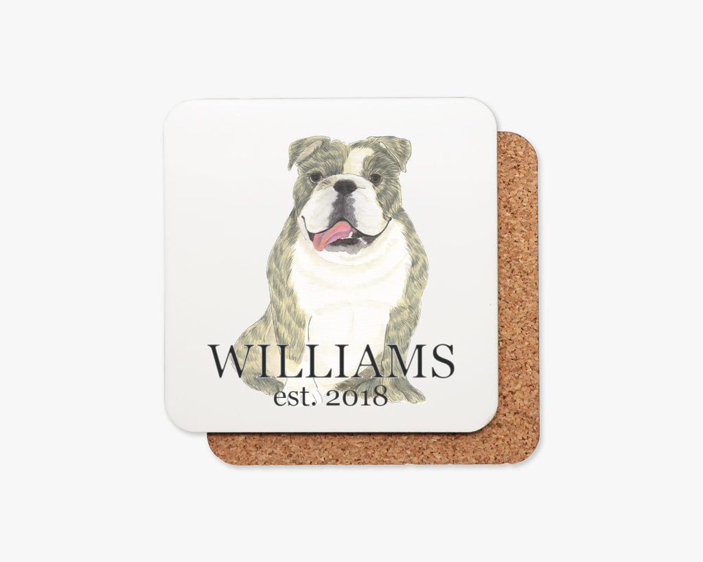 Personalized English Bulldog (Brindle) Cork Back Coasters