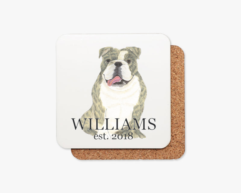 Personalized English Bulldog (Brindle) Cork Back Coasters