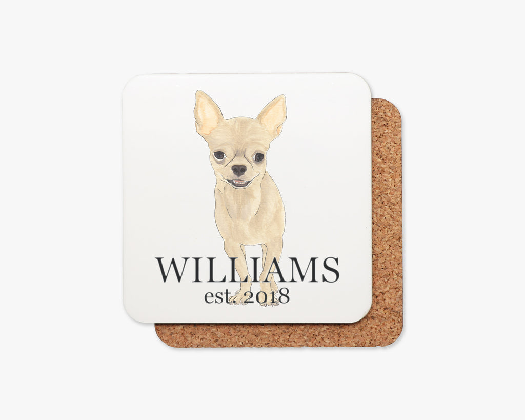 Personalized Chihuahua (Short Haired, Fawn) Cork Back Coasters