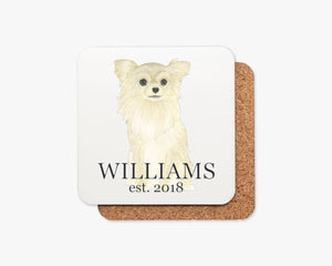 Personalized Chihuahua (Longhaired, Fawn) Cork Back Coasters