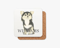 Personalized Chihuahua (Long Haired, Tricolor) Cork Back Coasters