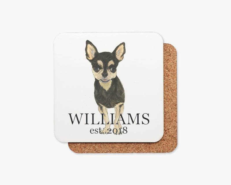 Personalized Chihuahua (Shorthaired, Black & Tan) Cork Back Coasters