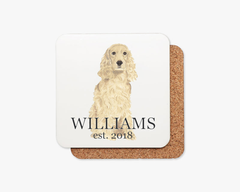Personalized Cocker Spaniel (Golden) Cork Back Coasters