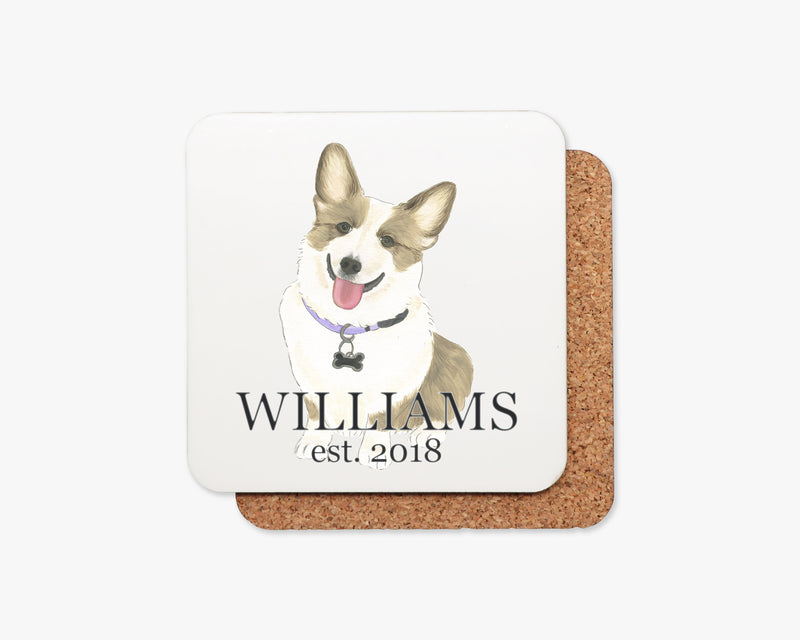 Personalized Corgi (Brown) Cork Back Coasters