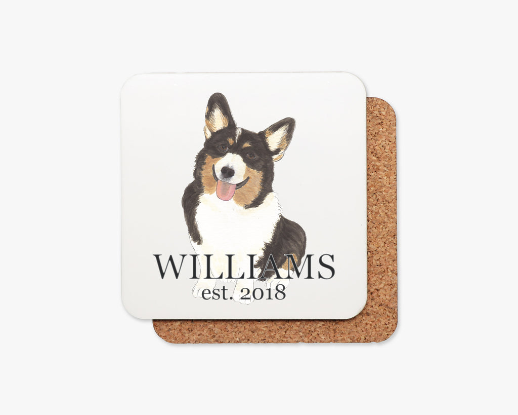 Personalized Corgi (Tricolor) Cork Back Coasters