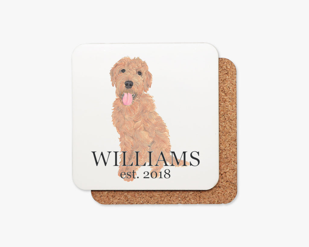 Personalized Golden Doodle (Apricot) Cork Back Coasters