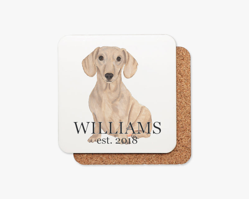 Personalized Dachshund (Smooth, Red) Cork Back Coasters
