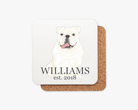 Personalized English Bulldog (White) Cork Back Coasters