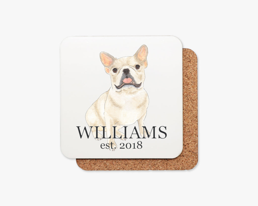 Personalized French Bulldog (Fawn / Cream) Cork Back Coasters