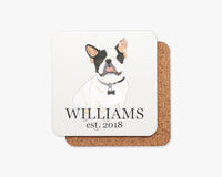Personalized French Bulldog (White / Pied) Cork Back Coasters