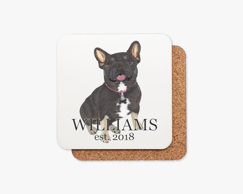 Personalized French Bulldog (Black & Tan Tricolor) Cork Back Coasters