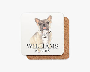 Personalized French Bulldog (Blue Fawn Tricolor) Cork Back Coasters