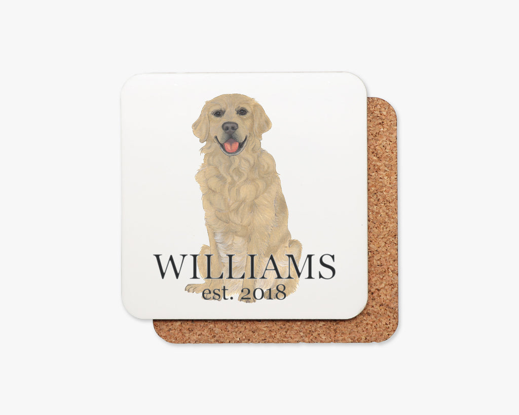 Personalized Golden Retriever Cork Back Coasters