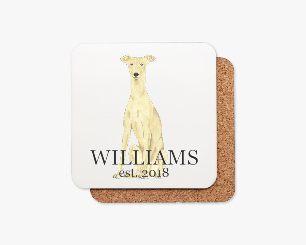 Personalized Greyhound (Fawn) Cork Back Coasters
