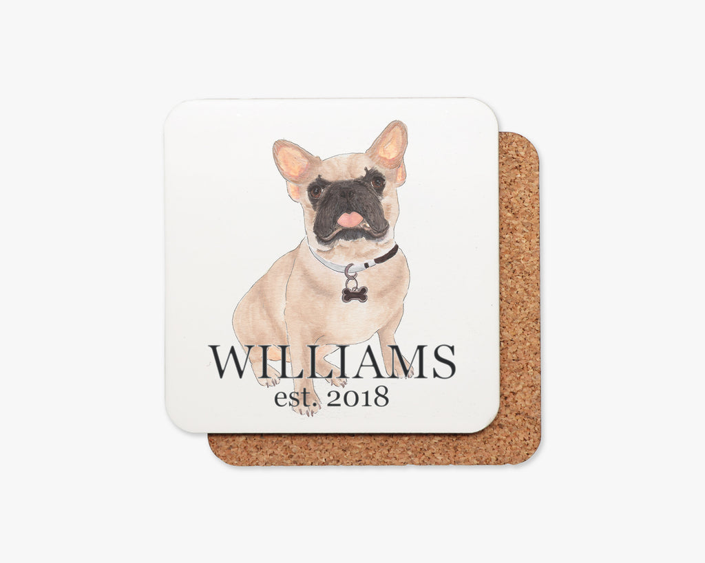 Personalized French Bulldog (Masked) Cork Back Coasters