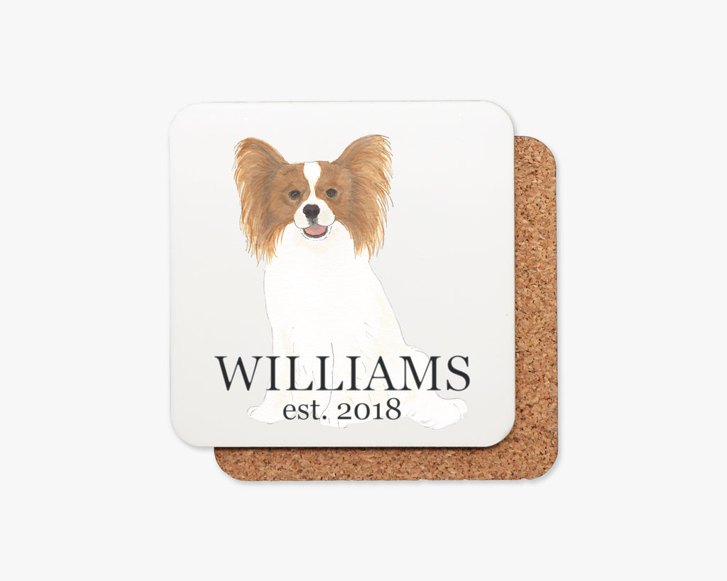 Personalized Papillon (Red) Cork Back Coasters