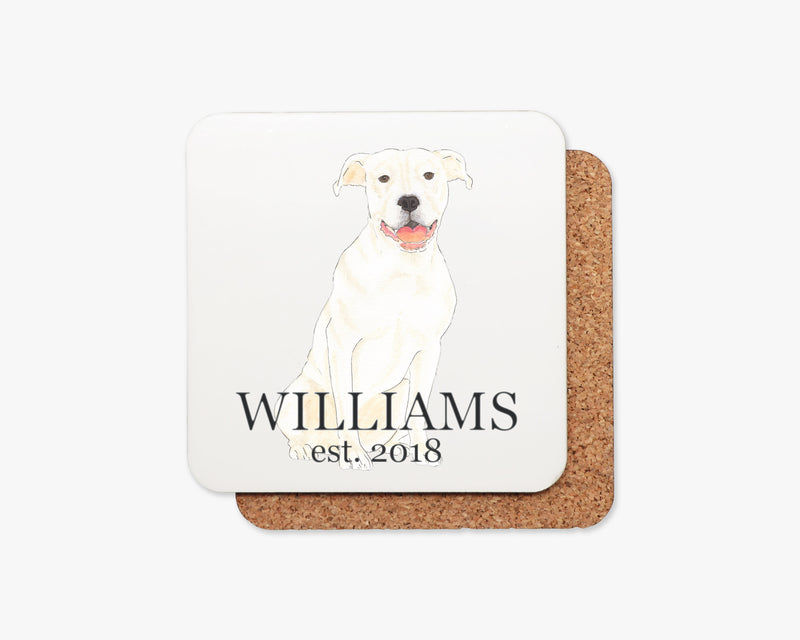 Personalized Pitbull (White) Cork Back Coasters