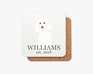 Personalized Poodle (White) Cork Back Coasters