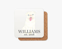 Personalized Pug (White) Cork Back Coasters