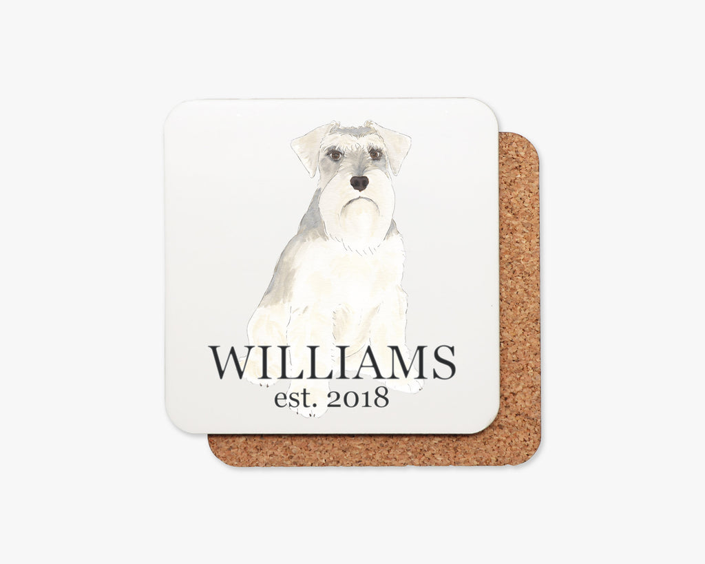 Personalized Schnauzer (Grey) Cork Back Coasters