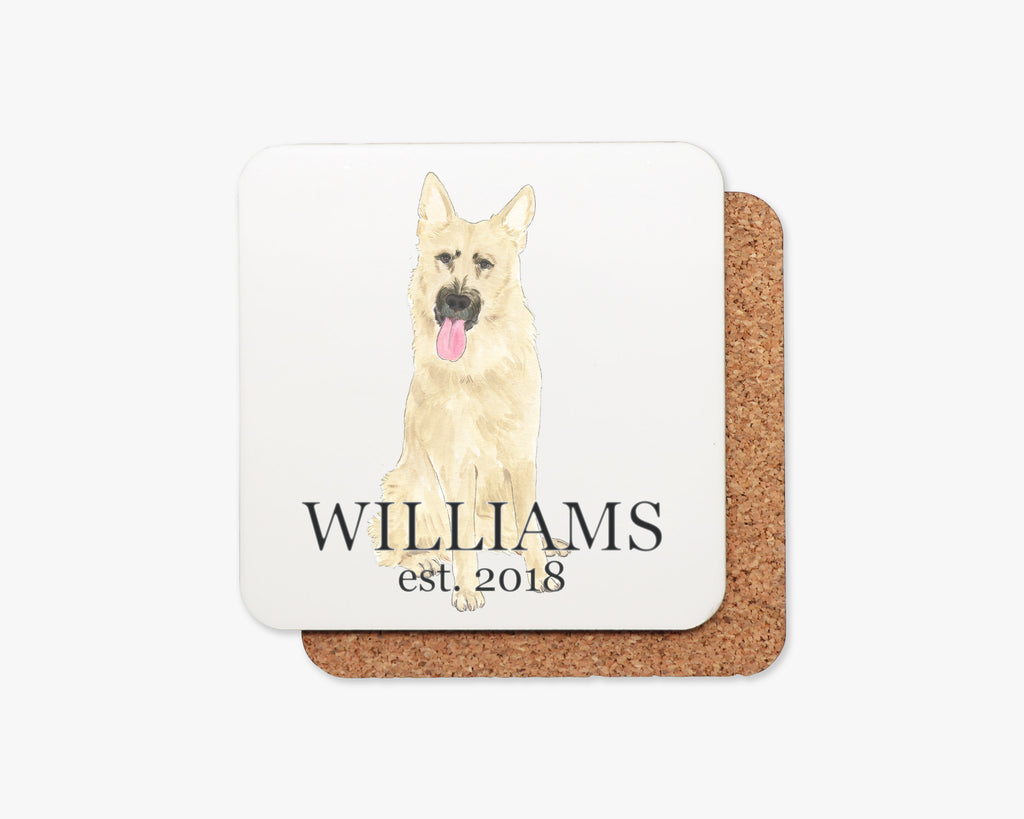 Personalized German Shepherd (Black & Tan) Cork Back Coasters