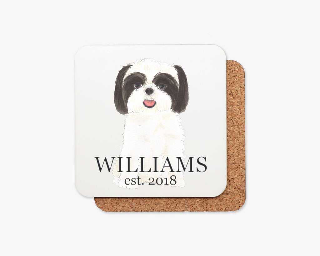 Personalized Shih Tzu (Black & White) Cork Back Coasters