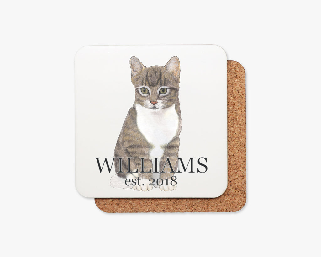 Personalized Tabby (Grey) Cork Back Coasters