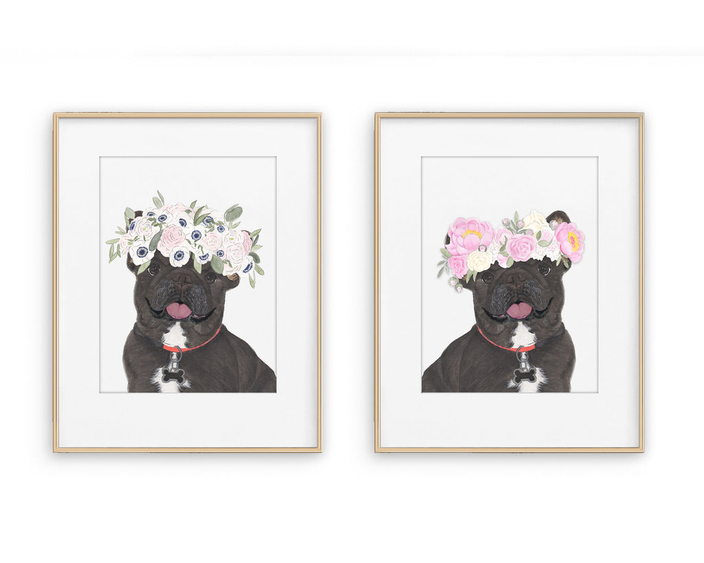 Black / Brindle Frenchies in Flowers Prints