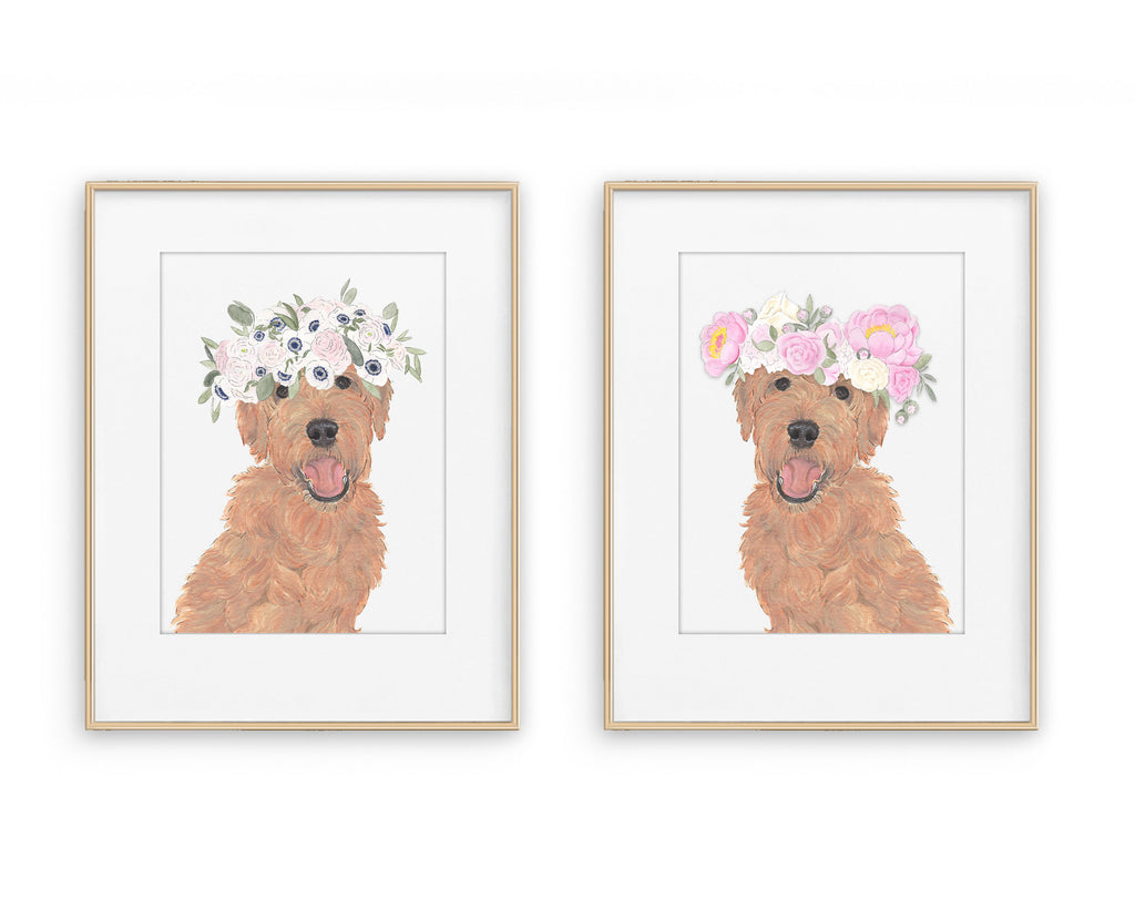 Golden Doodles in Flowers Prints