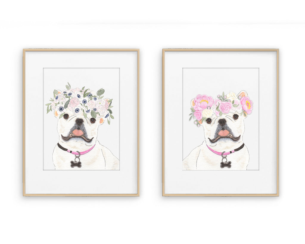 Frenchies (White / Pied) in Flowers Prints