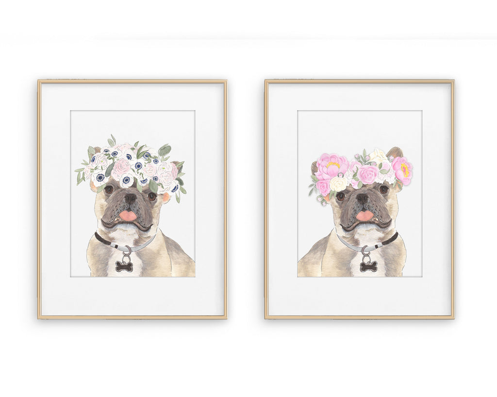 Blue Fawn Tricolor Frenchies in Flowers Prints