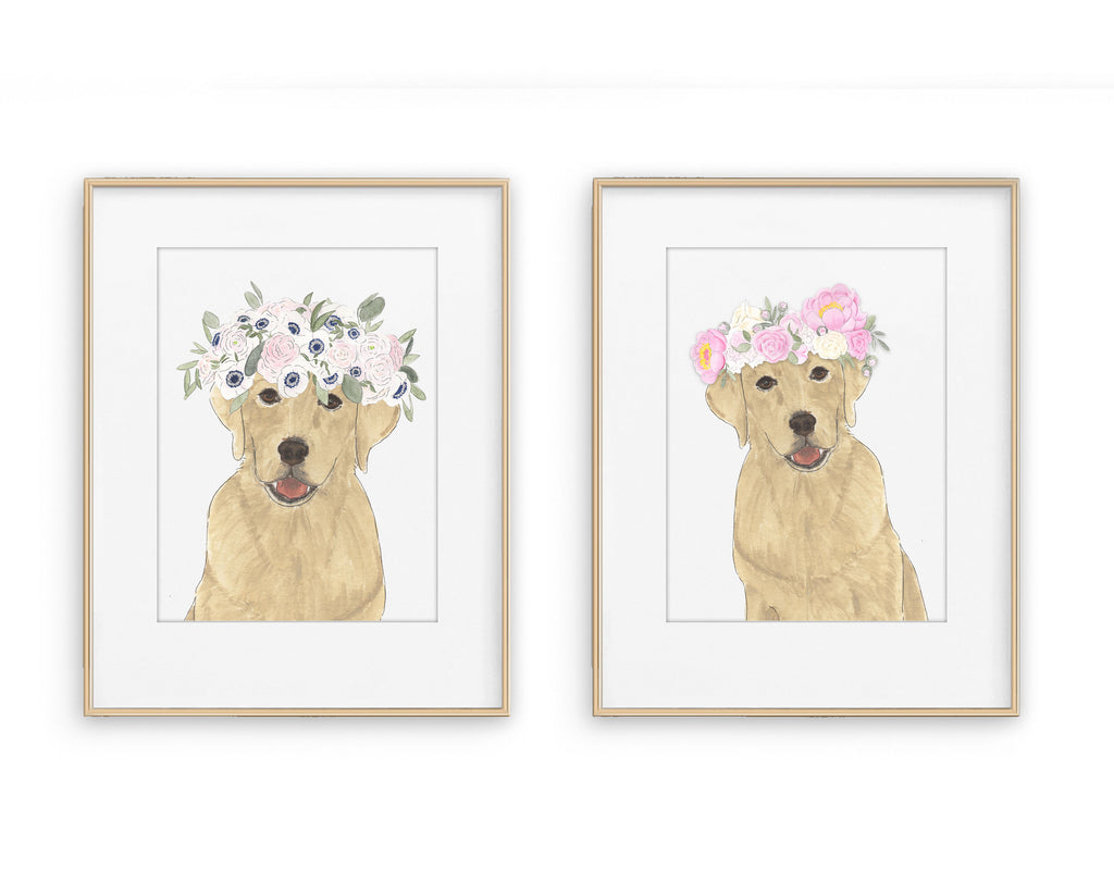 Labs (Yellow) in Flowers Prints
