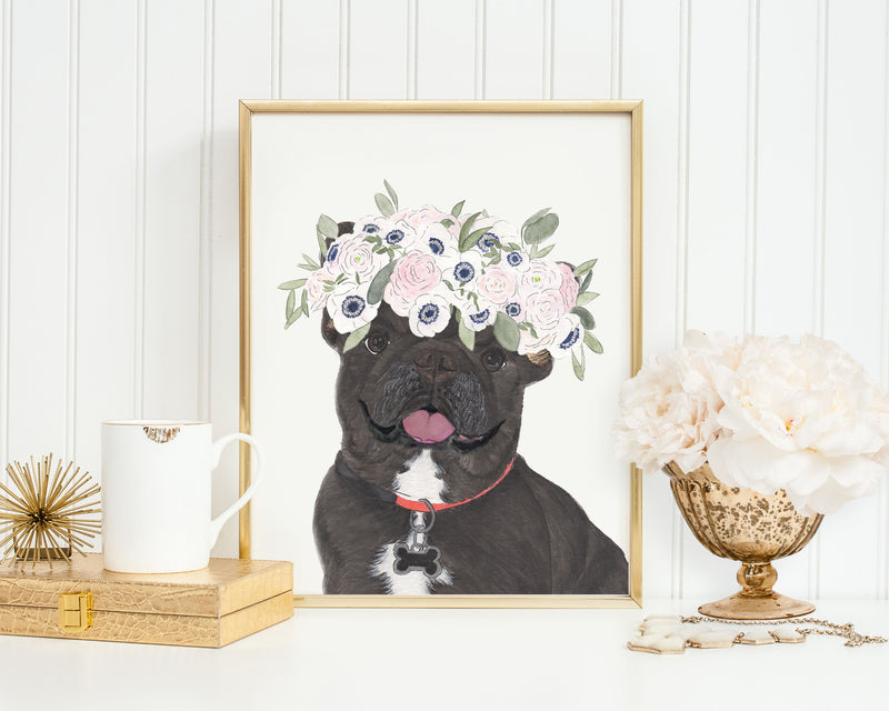 Black & Tan Tricolor Frenchies in Flowers Prints