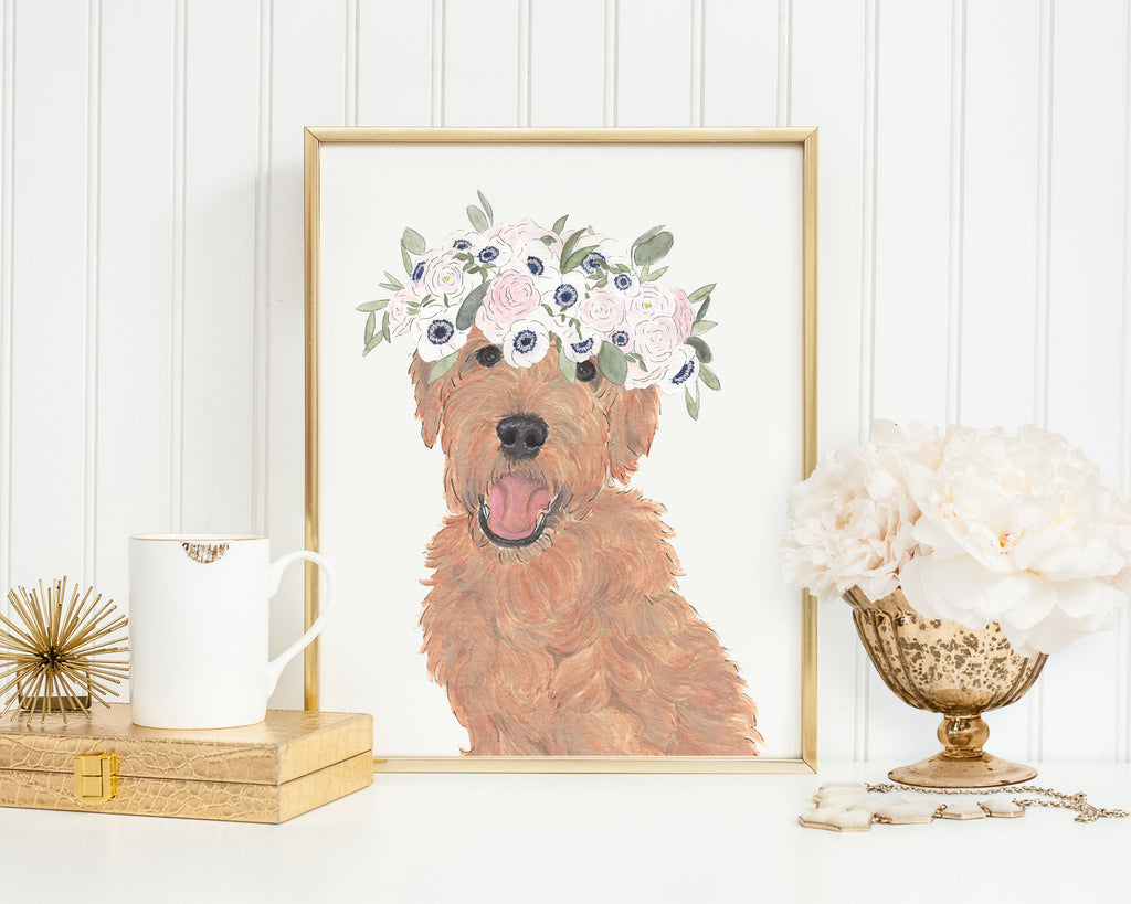 Golden Doodles in Flowers Prints