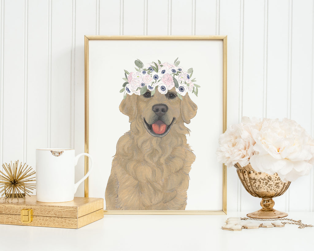 Golden Retrievers in Flowers Prints