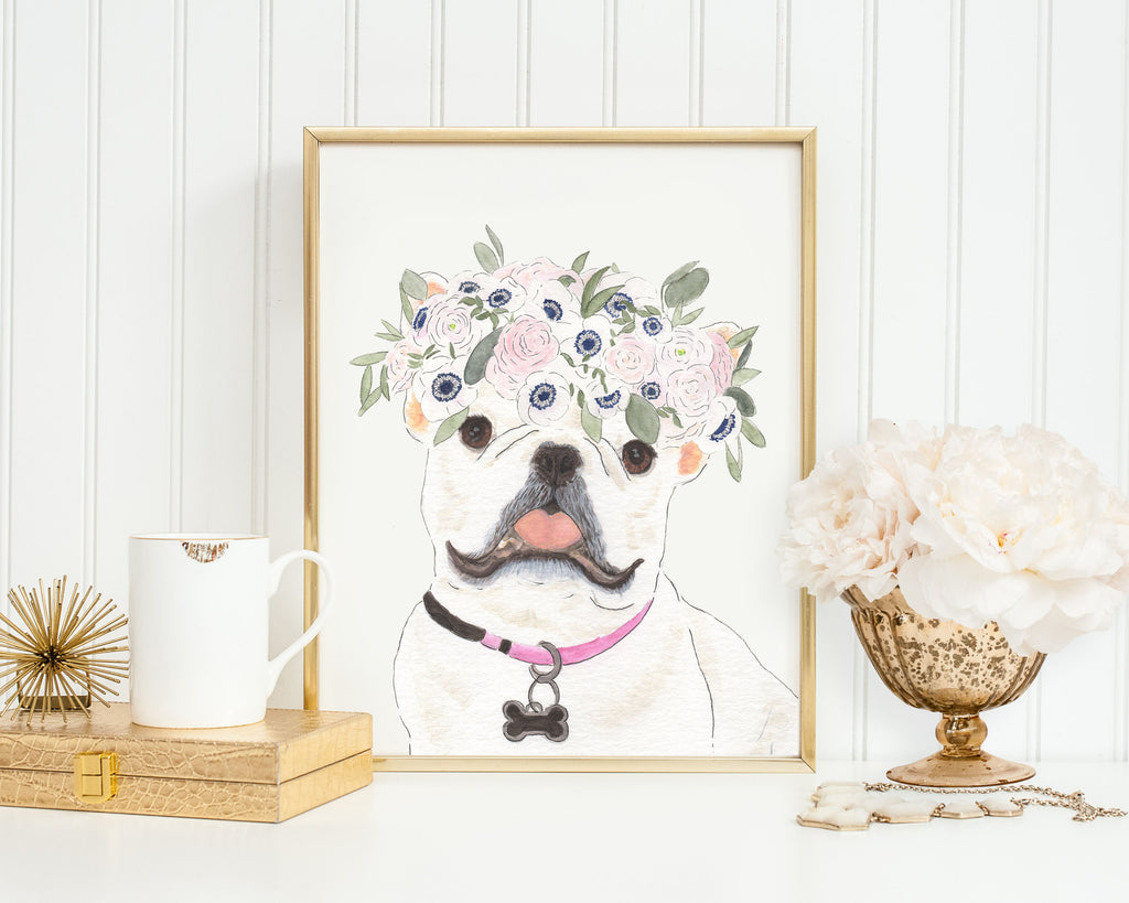 Frenchies (White / Pied) in Flowers Prints