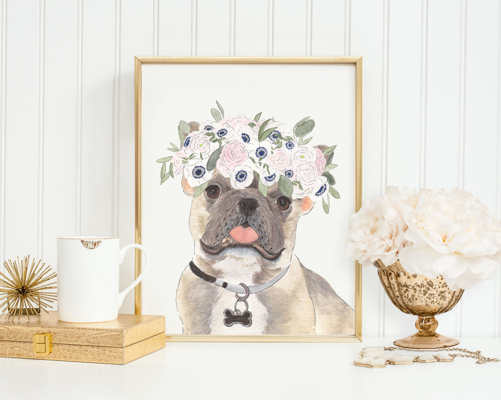 Blue Fawn Tricolor Frenchies in Flowers Prints