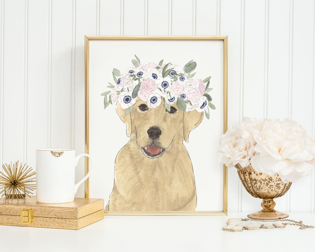 Labs (Yellow) in Flowers Prints