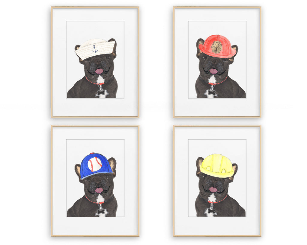 Black & Tan Tricolor Frenchies in Hats Prints