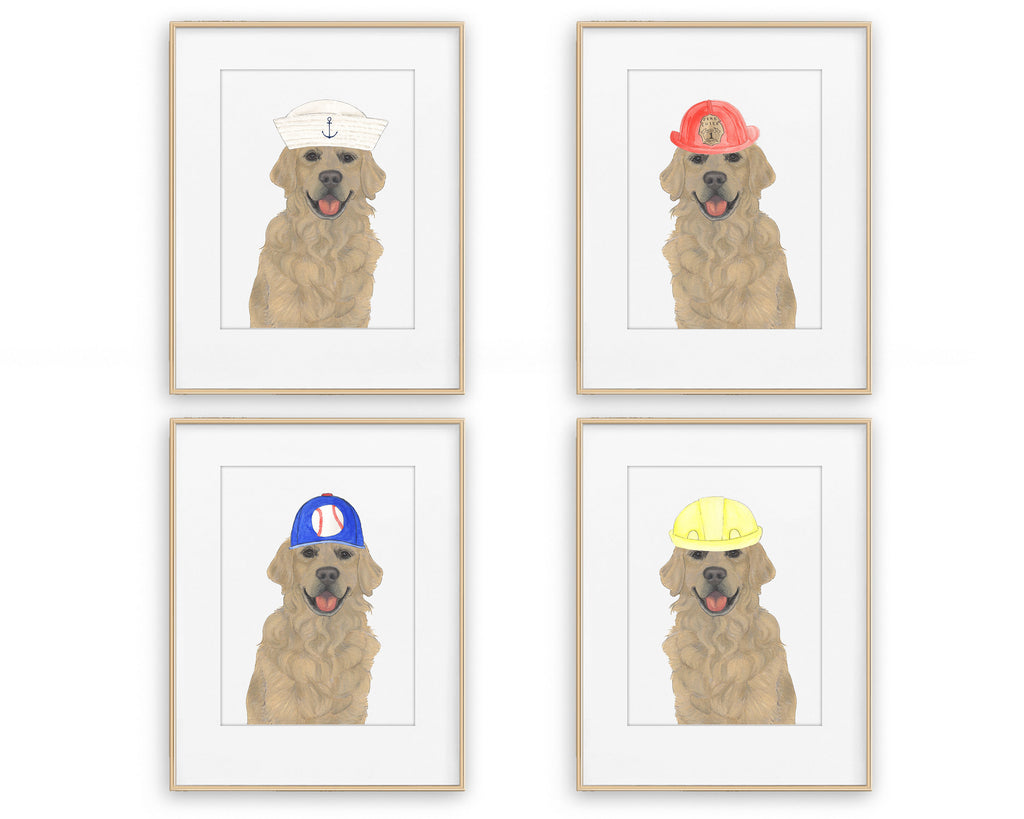 Golden Retrievers in Hats Prints